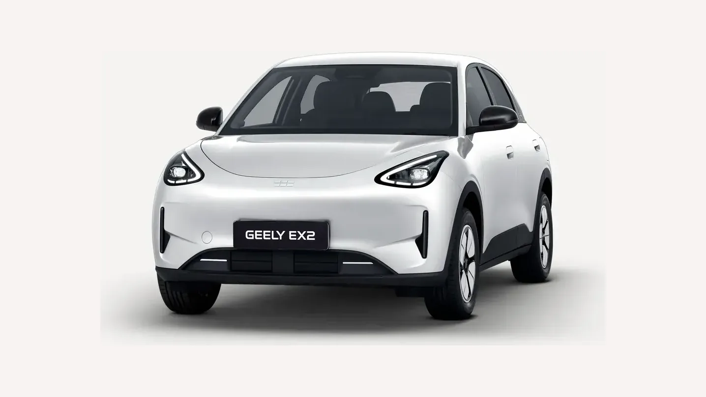 White Geely EX2, front view